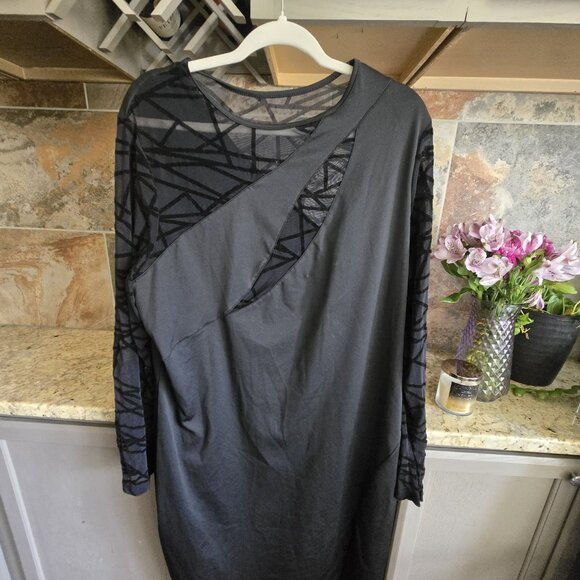 Shein Curve 4XL Black Mesh Panel Long Sleeve Tunic Dress - Picture 1 of 3